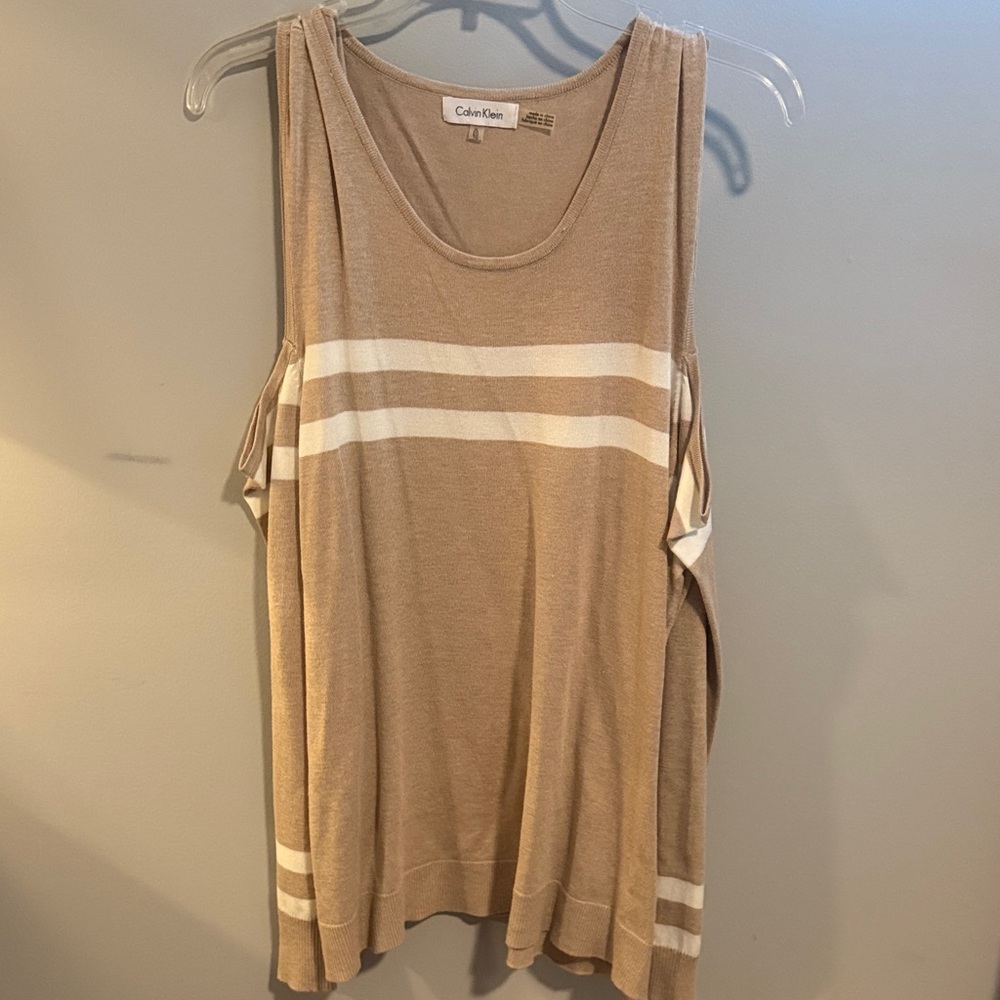 Calvin Klein Beige and White Striped Tank Top